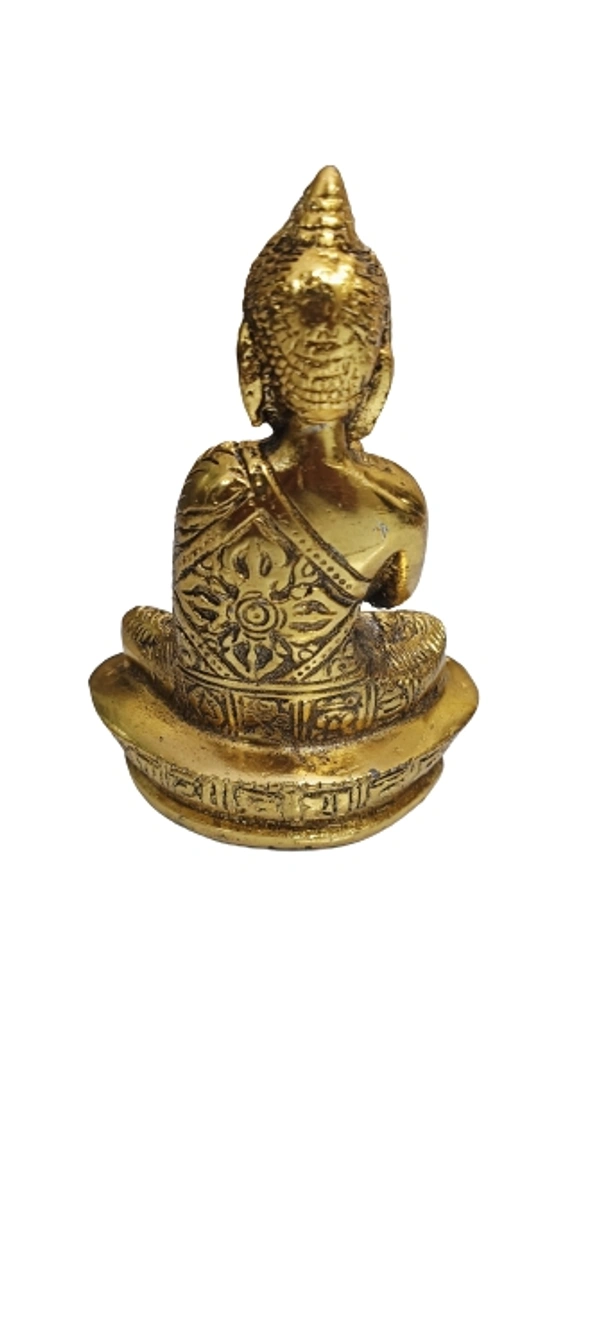 PJH Blessing Buddha  - 7 × 4.5 × 3 Inches., White Metal, 370 Gms., Golden