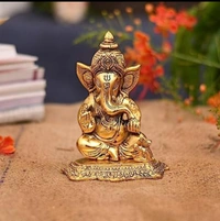 PJH Rat Ganesh - 13 × 8 × 16 cm, White Metal, God Idols, Box, Golden