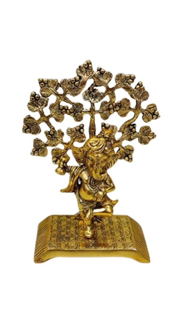 PJH Tree Ganesh  - 18 × 8 × 13 cm., White Metal, 350 Gms.