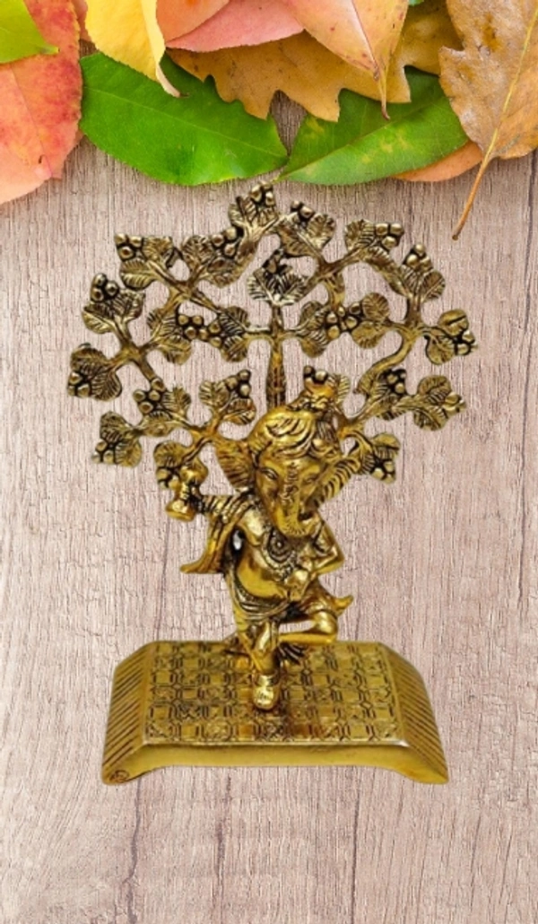 PJH Tree Ganesh  - 18 × 8 × 13 cm., White Metal, 350 Gms.