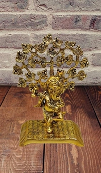 PJH Tree Ganesh  - 18 × 8 × 13 cm., White Metal, 350 Gms.