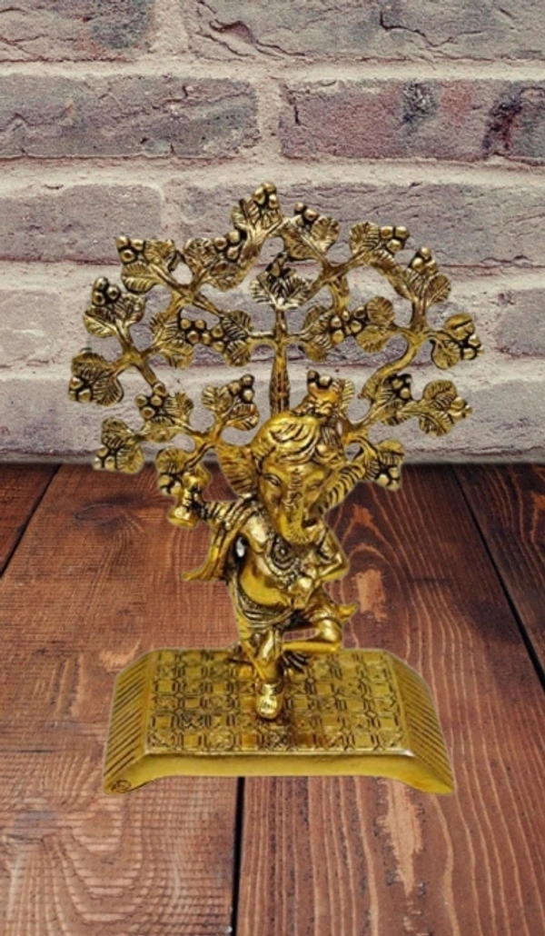 PJH Tree Ganesh  - 18 × 8 × 13 cm., White Metal, 350 Gms.