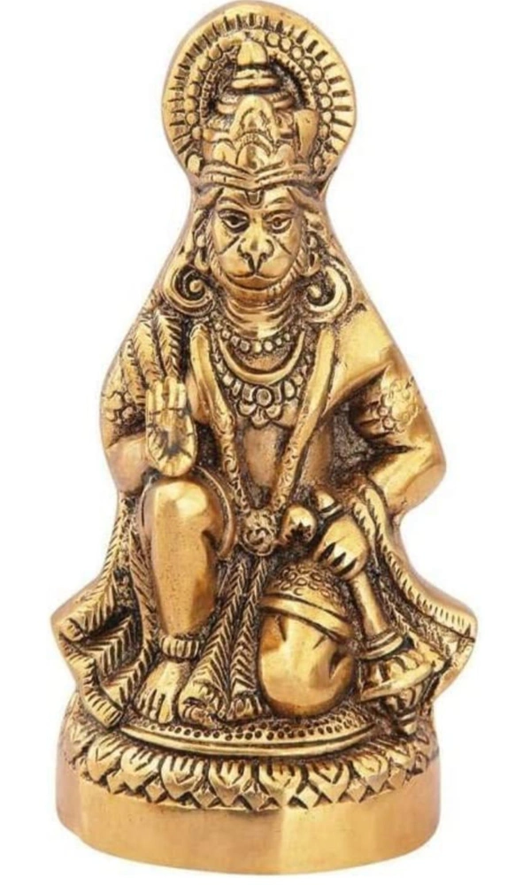 PJH Blessing Hanuman  - 3 × 3 × 6.5 Inches., White Metal (Aluminium), Box, Golden