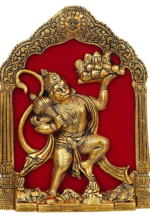 PJH Hanuman - 7 × 8.5 inches., White Metal, Box, Golden