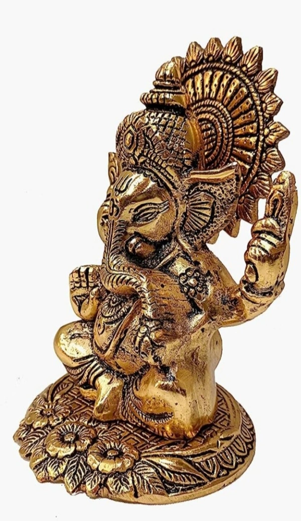 PJH Ganesh (With Chakra) - White Metal (Aluminium), Box, Golden