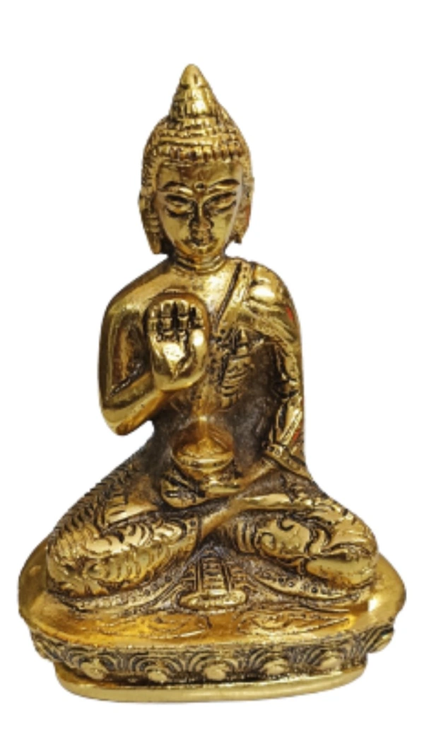 PJH Blessing Buddha  - 7 × 4.5 × 3 Inches., White Metal, 370 Gms., Golden
