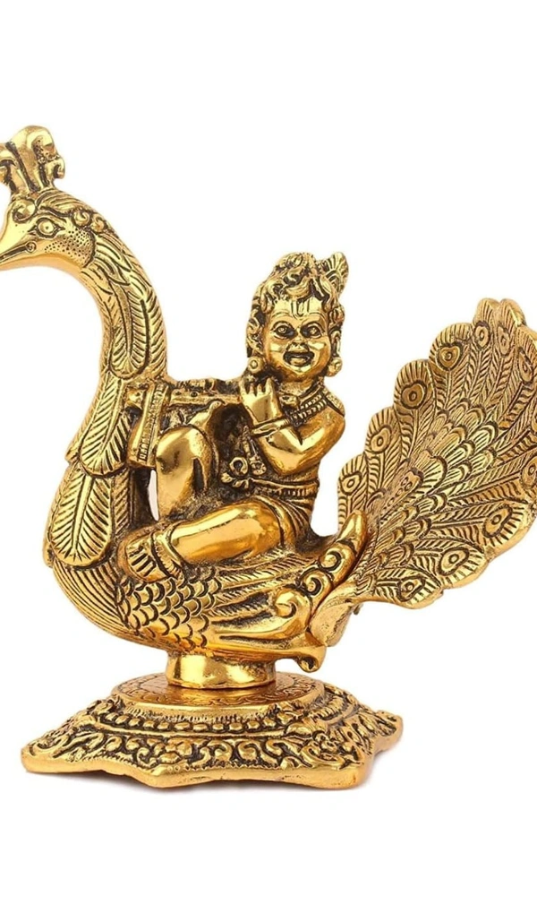 PJH More Krishna  - 13 × 9 × 15.5 cms., White Metal (Aluminium), Box, Golden
