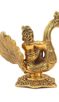 PJH More Krishna  - 13 × 9 × 15.5 cms., White Metal (Aluminium), Box, Golden