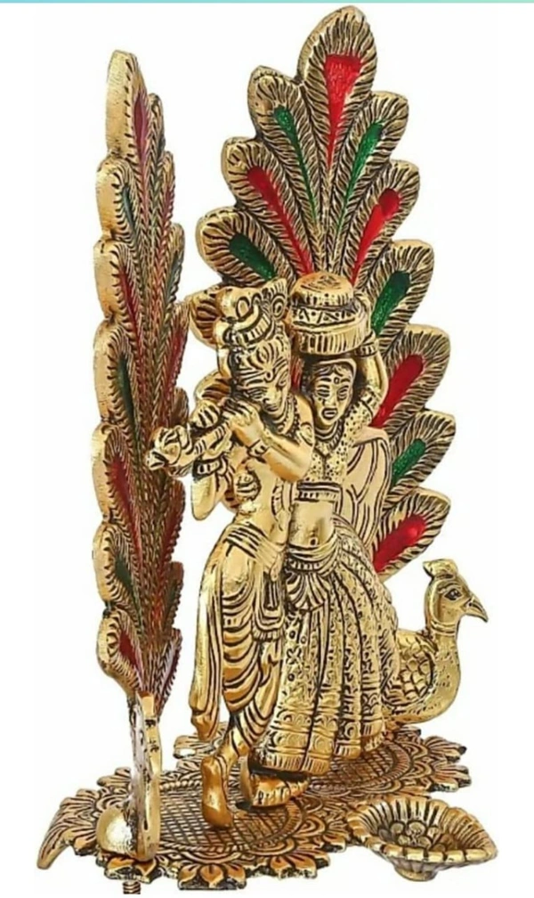 PJH More / Peacock Radha Krishna  - White Metal (Aluminium), Box, Golden