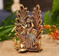 PJH More / Peacock Radha Krishna  - White Metal (Aluminium), Box, Golden