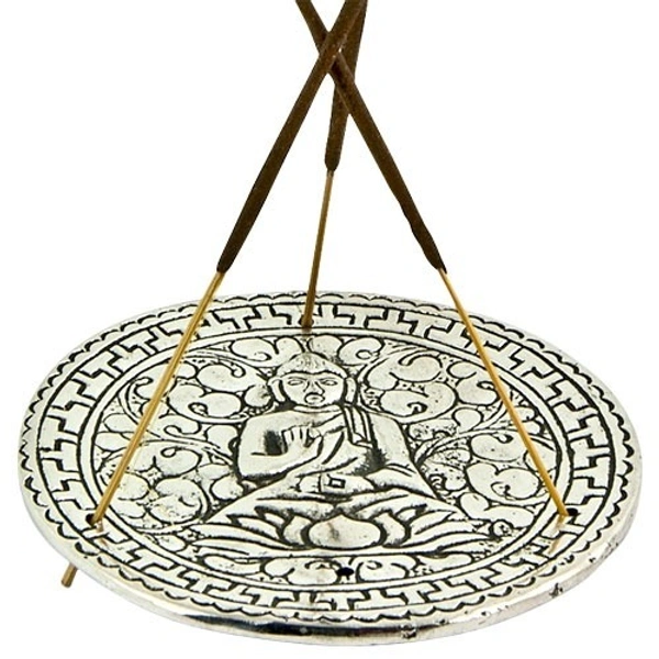 PJH White Metal Meditating Buddha Incense Stick Burner - 4"D, Pack of 2 Pieces - Aluminium, Box