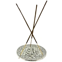 PJH White Metal Meditating Buddha Incense Stick Burner - 4"D, Pack of 2 Pieces - Aluminium, Box