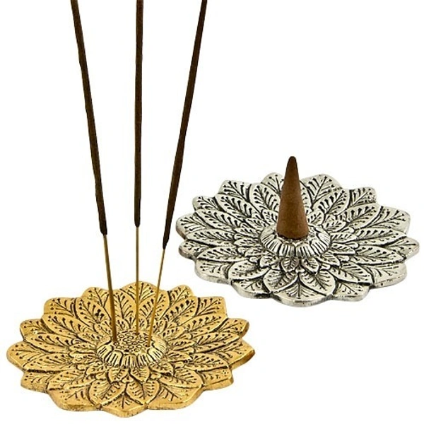 PJH White Metal Lotus Incense Stick Burner,  Set - 4"D, Pack of 2 Pieces - Aluminium, Box