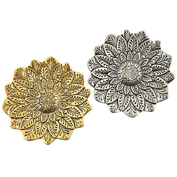 PJH White Metal Lotus Incense Stick Burner,  Set - 4"D, Pack of 2 Pieces - Aluminium, Box