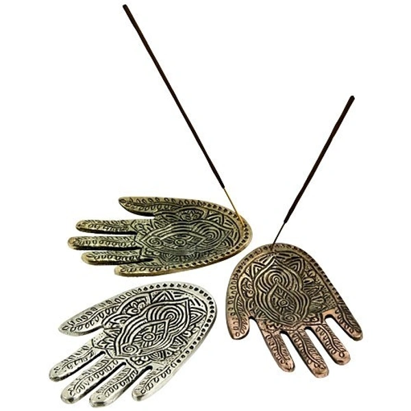 PJH White Metal Hamsa Hand Incense Burner Set - 5"L, 3.5"W, Pack of 3 Pieces - Aluminium, Box