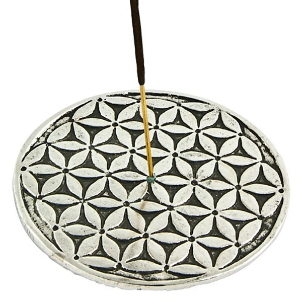 PJH White Metal Flower of Life Incense Stick Burner - 4"D, Pack of 2 Pieces - Aluminium, Box