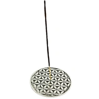 PJH White Metal Flower of Life Incense Stick Burner - 4"D, Pack of 2 Pieces - Aluminium, Box