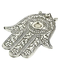 PJH  White Metal Hamsa Hand Incense Stick/Cone Burner - 5.5"L, 4"W, Pack  of 2 Pieces - Aluminium, Box