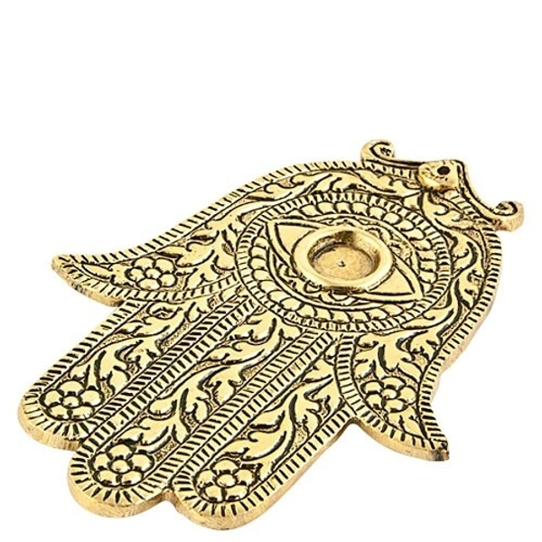 PJH White Metal Hamsa Hand Incense Stick/Cone Burner - 5.5"L, 4"W, Pack of 2 Pieces - Aluminium