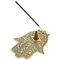 PJH White Metal Hamsa Hand Incense Stick/Cone Burner - 5.5"L, 4"W, Pack of 2 Pieces - Aluminium