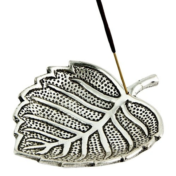 PJH White Metal Boddhi Leaf Incense Stick Burner - 4.5"L, 4"W, Pack of 2 Pieces - Aluminium, Box