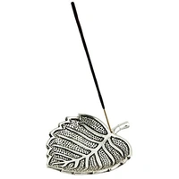 PJH White Metal Boddhi Leaf Incense Stick Burner - 4.5"L, 4"W, Pack of 2 Pieces - Aluminium, Box