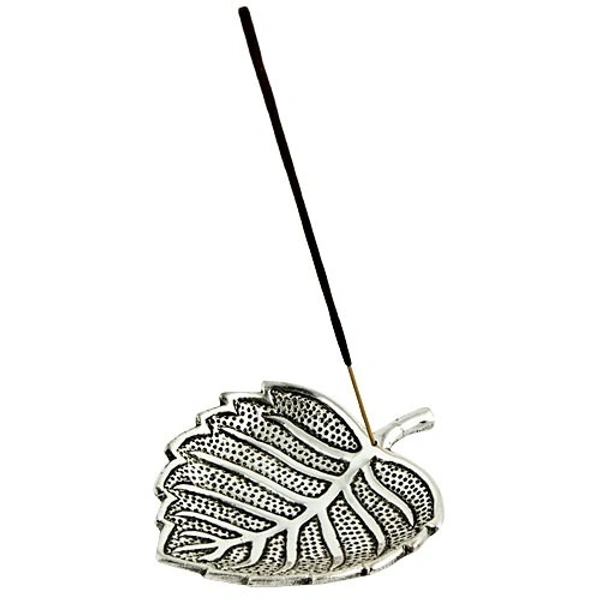 PJH White Metal Boddhi Leaf Incense Stick Burner - 4.5"L, 4"W, Pack of 2 Pieces - Aluminium, Box