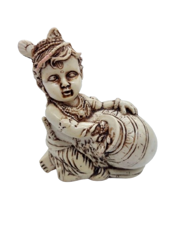 PJH Adorable Polyresin Bal Krishna (Laddu Gopal) Eating Makhan Idol for Janmashtami, Home Temple, and Festive Decor. -