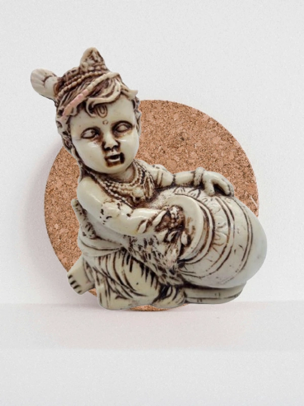 PJH Adorable Polyresin Bal Krishna (Laddu Gopal) Eating Makhan Idol for Janmashtami, Home Temple, and Festive Decor. -