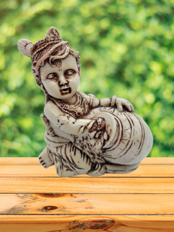 PJH Adorable Polyresin Bal Krishna (Laddu Gopal) Eating Makhan Idol for Janmashtami, Home Temple, and Festive Decor. -