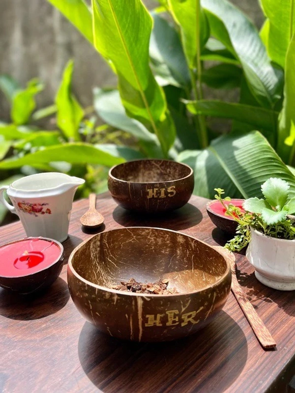 PJH Couple Bowl - Couple Bowls - HIS & HER - 500 ML Capacity - Coconut Shell