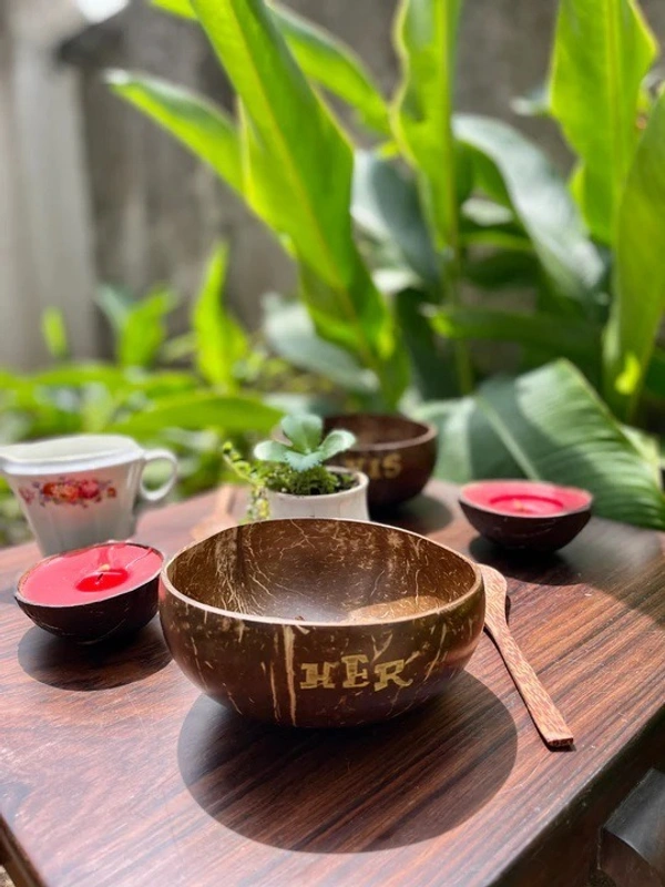 PJH Couple Bowl - Couple Bowls - HIS & HER - 500 ML Capacity - Coconut Shell