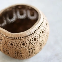 PJH Candle Holder - Hand Carved Coconut shell Candle Holder - Eco-Friendly Diwali Gifts (Tropical) - Coconut Shell