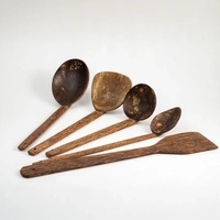 PJH Cooking Spoon Set - Traditional Coconut shell & wood cooking Spoon Set - Coconut Shell