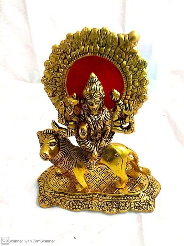 PJH White Metal Mata Statue with Golden Finish / Divine Golden Aluminium Mata Idol - White Metal, Box, Golden