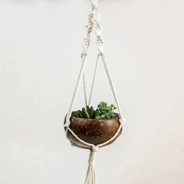 PJH Plant Hanger - Coconut shell macrame plant hanger for Indoor & balcony - Coconut Shell