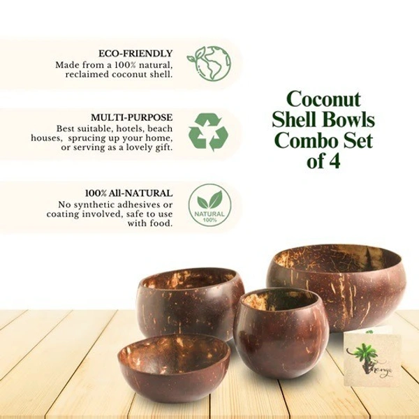 PJH Round Bowl - Coconut Shell Round Bowl - 900 ml, 500 ml, 150 ml, 200 ml, Brown - Coconut Shell