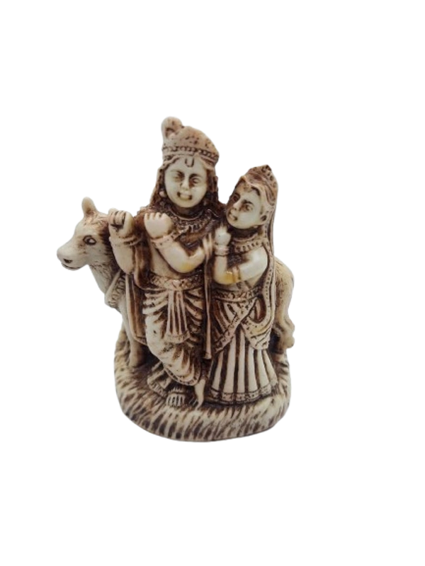 PJH Beautiful Polyresin Radha Krishna with Cow Idol for Home Temple, Spiritual Decor, and Festive Gifting. -