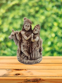 PJH Beautiful Polyresin Radha Krishna with Cow Idol for Home Temple, Spiritual Decor, and Festive Gifting. -