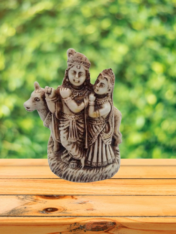 PJH Beautiful Polyresin Radha Krishna with Cow Idol for Home Temple, Spiritual Decor, and Festive Gifting. -