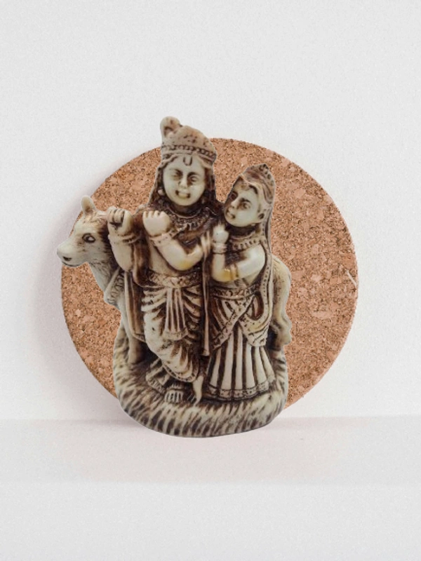 PJH Beautiful Polyresin Radha Krishna with Cow Idol for Home Temple, Spiritual Decor, and Festive Gifting. -