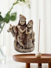 PJH Beautiful Polyresin Radha Krishna with Cow Idol for Home Temple, Spiritual Decor, and Festive Gifting. -
