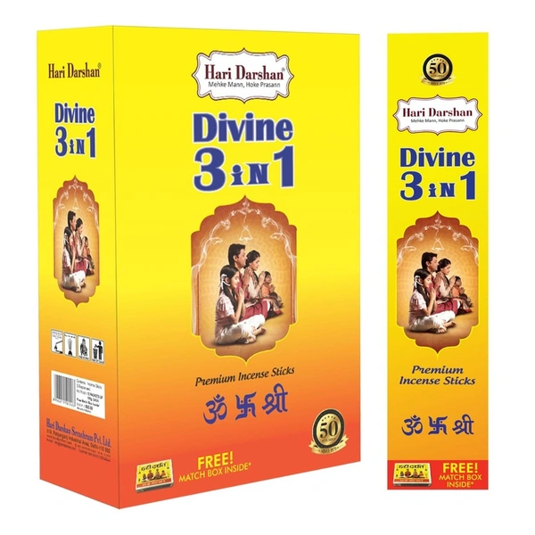 Hari Darshan Divine Three in One Agarbatti Premium Incense Sticks 105g - Approx 25 St