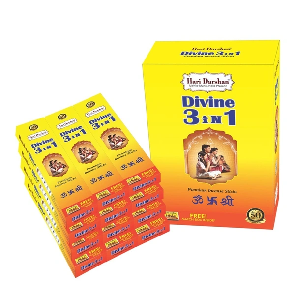 Hari Darshan Divine Three in One Agarbatti Premium Incense Sticks 105g - Approx 25 St