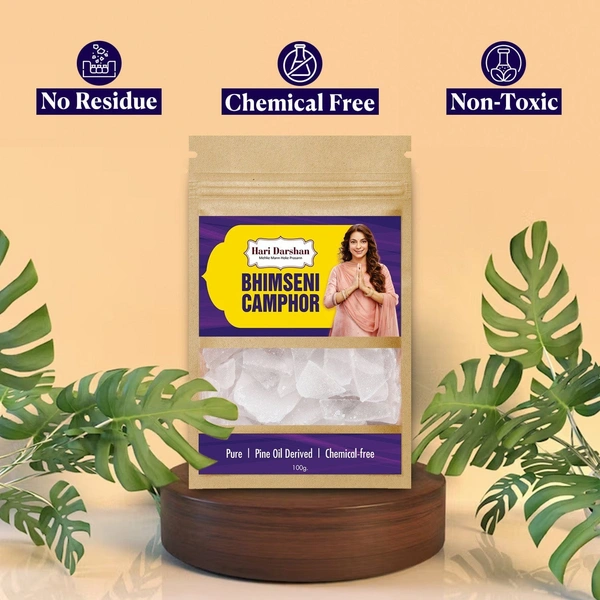 Hari Darshan Pure Bhimseni Camphor - Pure Kapur crystals - For Pooja, Meditation, Havan or Room Freshener - 100g - 100 Gms., Box