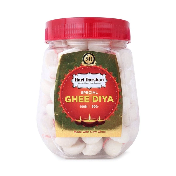 Hari Darshan Ghee Diya - Made With Cow Ghee - Ready-to-Use - 20 Minutes Burning Time - 100pc Small Diya