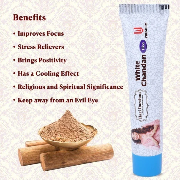 Hari Darshan White Chandan Tika 50g Tube -Made with Pure White Sandalwood Powder ,Saffron and natural herbs, Pack of 3