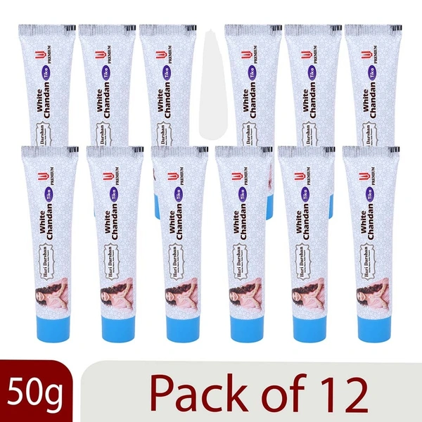 Hari Darshan White Chandan Tika 50g Tube -Made with Pure White Sandalwood Powder ,Saffron and natural herbs, Pack of 3