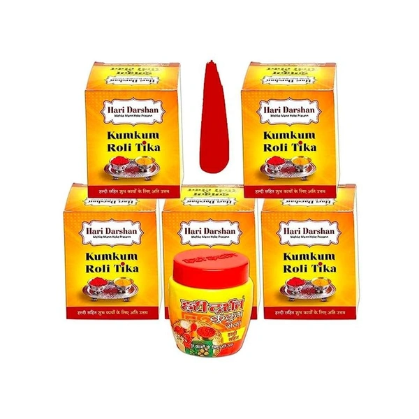 Hari Darshan Kumkum Roli Chandan Tika Paste 40g - Red color Made with Pure KumKum powder - use for daily prayers and religious purpose - Pack of 5 - 40 Gms., Box