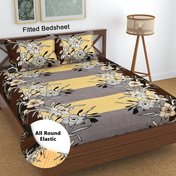 Panipat textile Hub 180 TC Microfiber Super Soft Fitted (Elastic) Double Bedsheet with 2 Pillow cover - Double